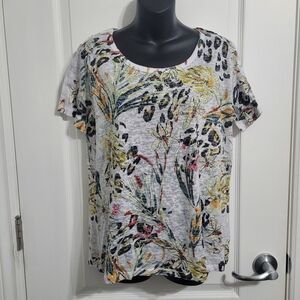 💲2️⃣ Moffi Floral /Animal Print Embroidered Details Short Sleeve Tee Sz Large